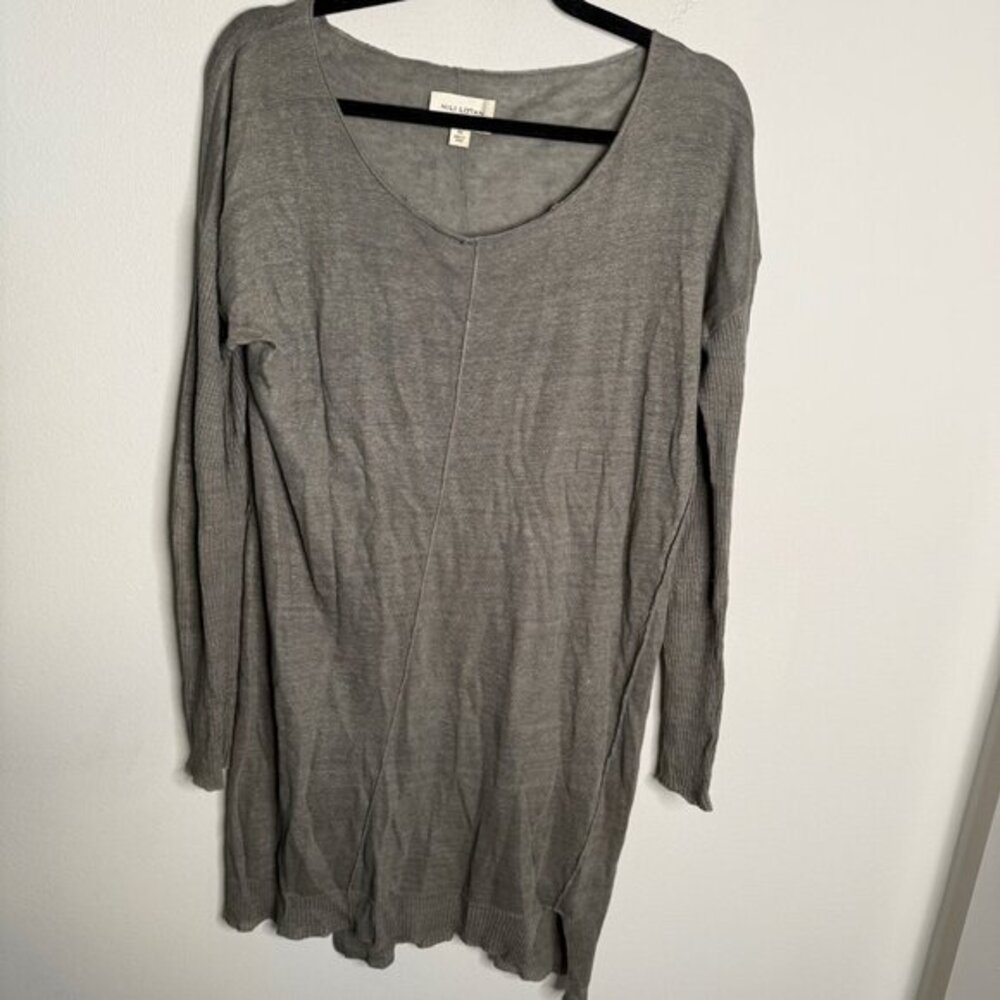 Nili Lotan‎ Women's Gray Linen Long Sleeve Sweater Dress - Size XS Extra Small